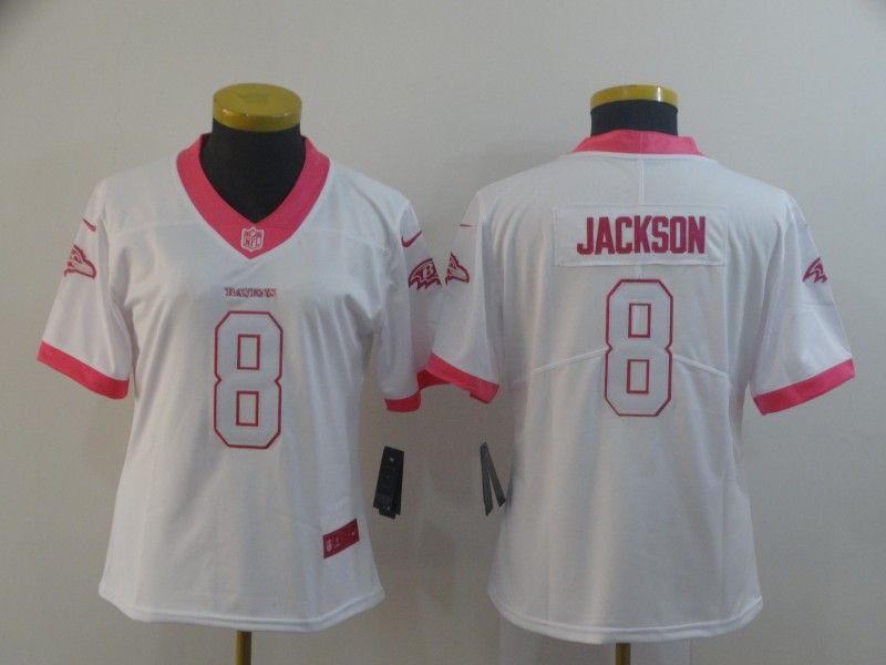 Baltimore Ravens #8 JACKSON White Fashion Women NFL Jersey