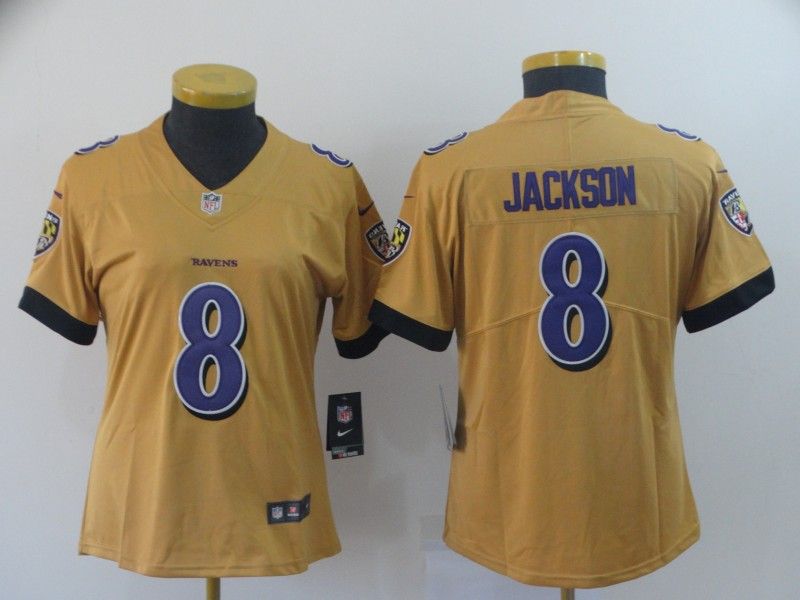 Baltimore Ravens #8 JACKSON Tan Inverted Legend Women NFL Jersey