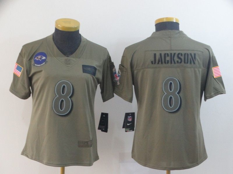 Baltimore Ravens #8 JACKSON Olive Salute To Service Women NFL Jersey