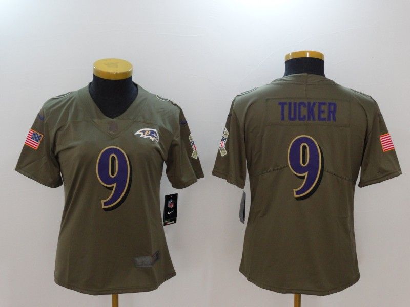 Baltimore Ravens #9 TUCKER Olive Salute To Service Women NFL Jersey