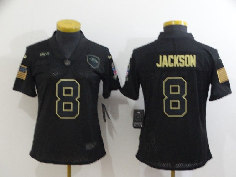 Baltimore Ravens #8 JACKSON Black Gold Salute To Service Women NFL Jersey