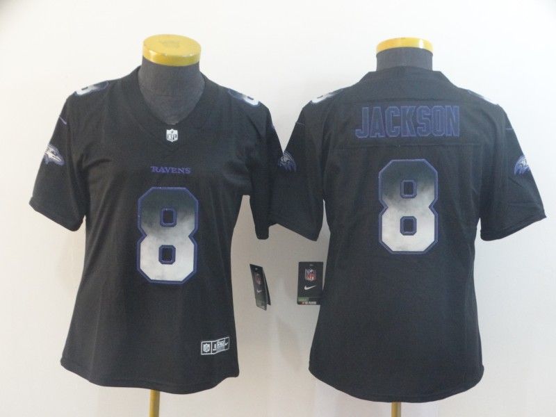 Baltimore Ravens #8 JACKSON Black Smoke Fashion Women NFL Jersey