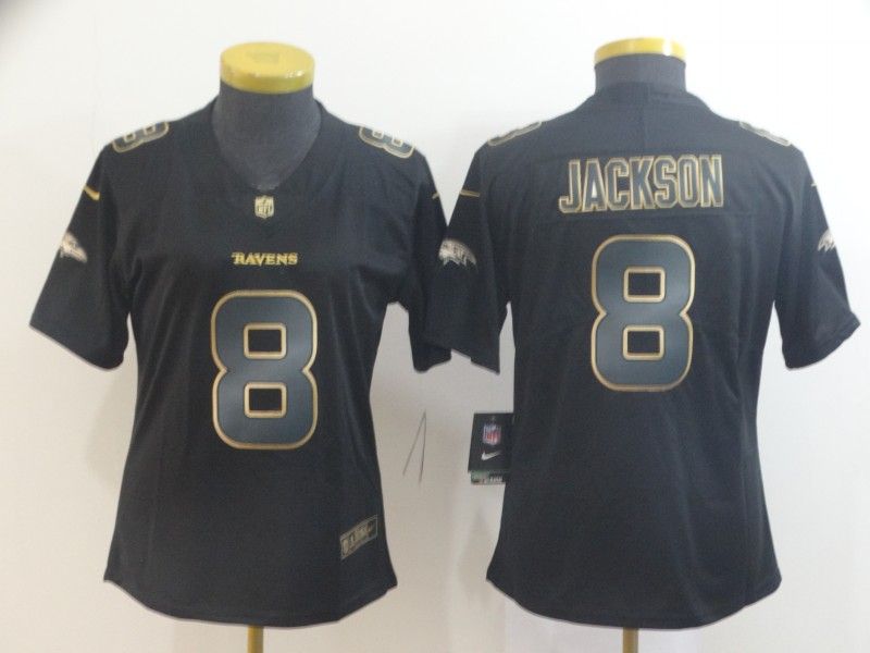 Baltimore Ravens #8 JACKSON Black Gold Vapor Limited Women NFL Jersey