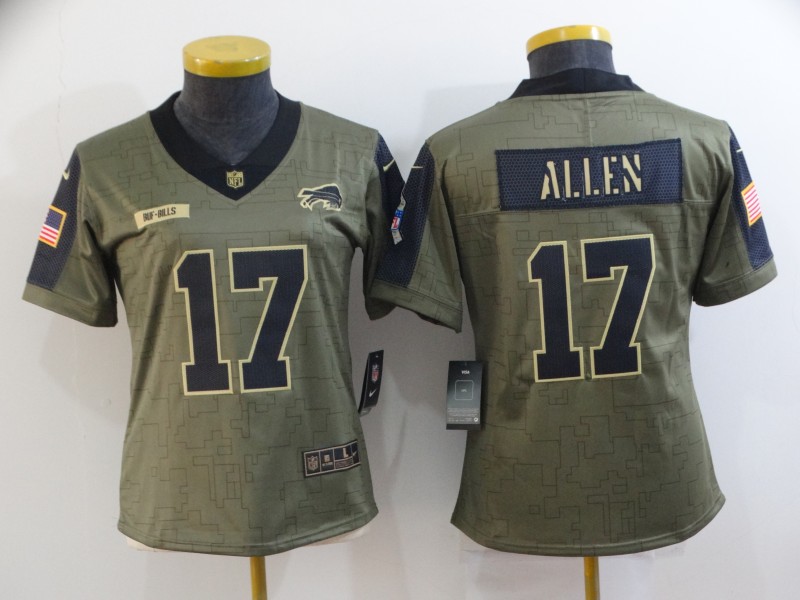 Buffalo Bills #17 ALLEN Olive Salute To Service Women NFL Jersey