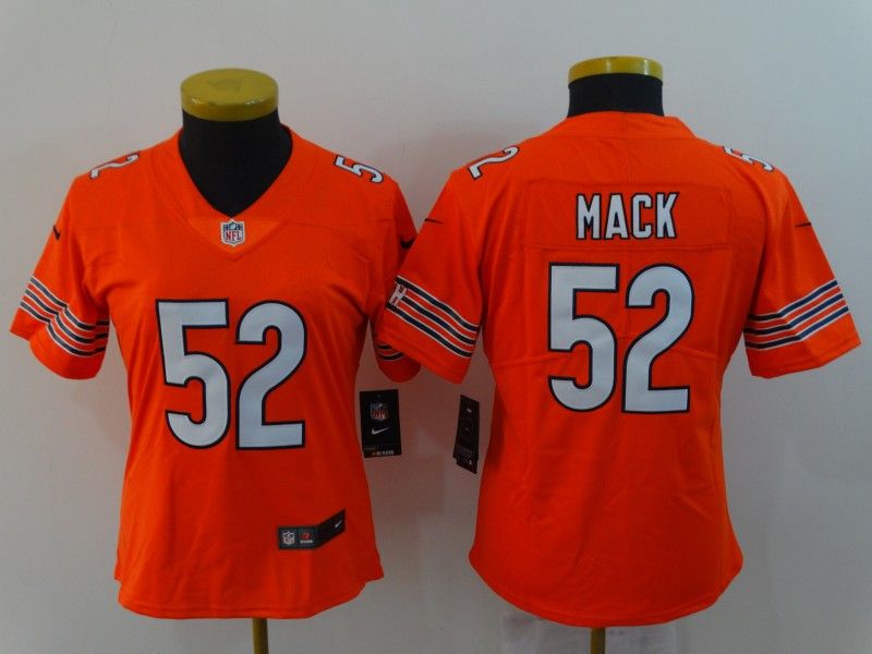 Chicago Bears #52 MACK Orange Women NFL Jersey