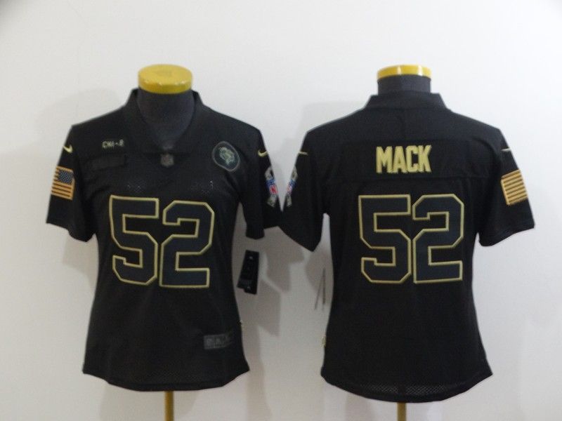 Chicago Bears #52 MACK Black Gold Salute To Service Women NFL Jersey