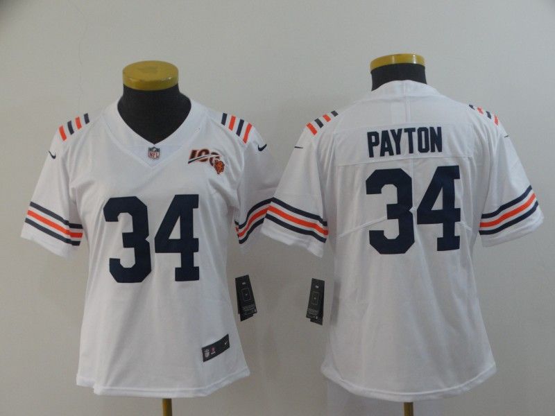 Chicago Bears #34 PAYTON White Women NFL Jersey