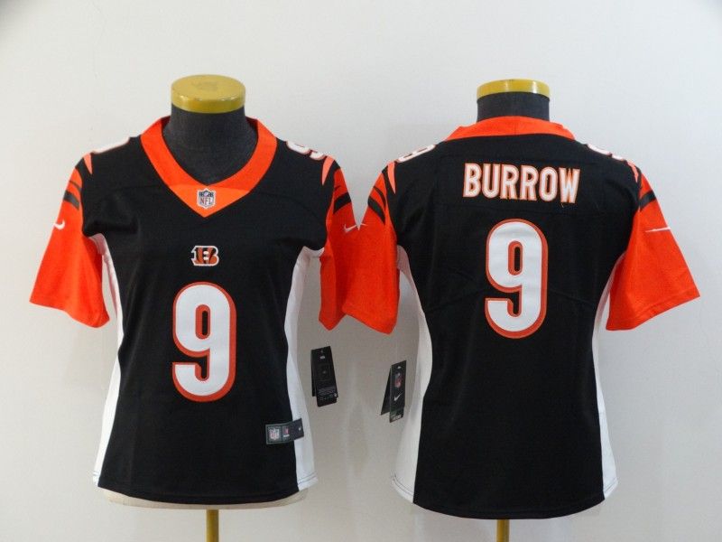 Cincinnati Bengals #9 BURROW Black Women NFL Jersey