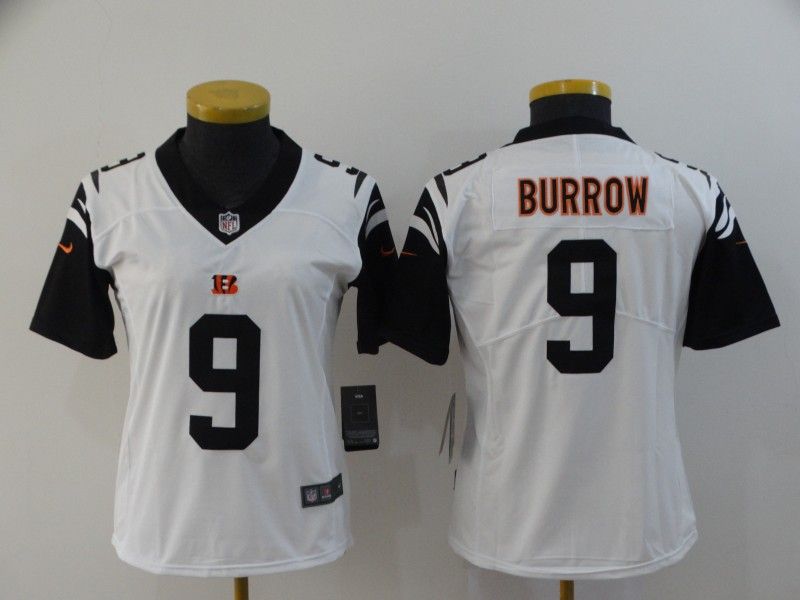 Cincinnati Bengals #9 BURROW White Women NFL Jersey 02