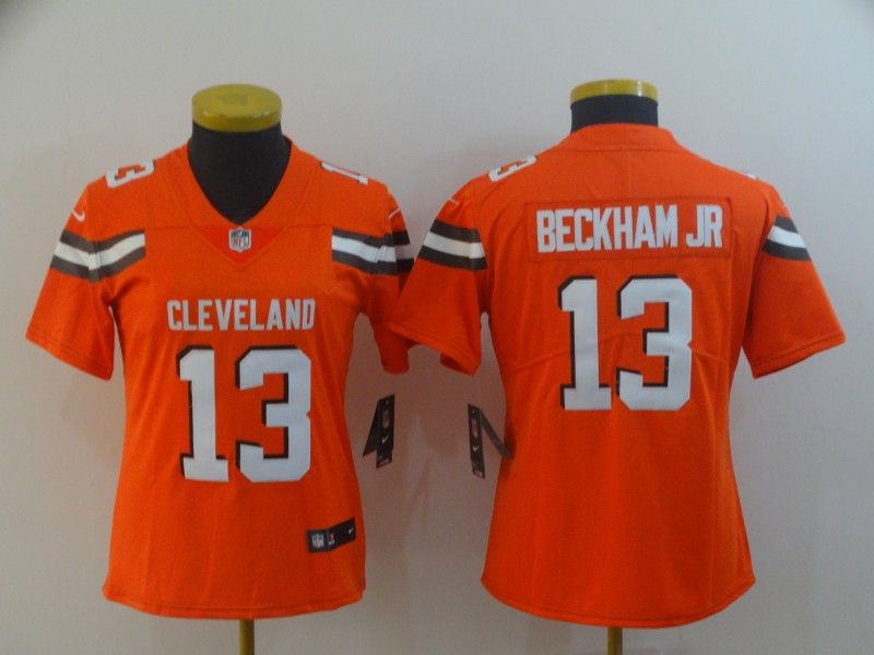 Cleveland Browns #13 BECKHAM JR Orange Women NFL Jersey