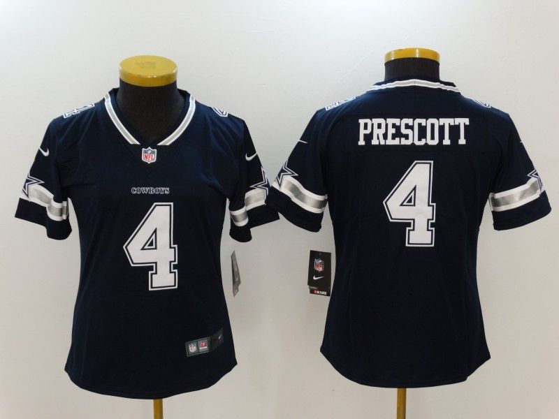 Dallas Cowboys #4 PRESCOTT Dark Blue Women NFL Jersey 02