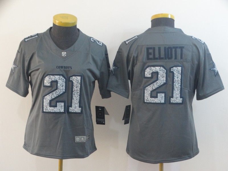 Dallas Cowboys #21 ELLIOTT Grey Fashion Women NFL Jersey
