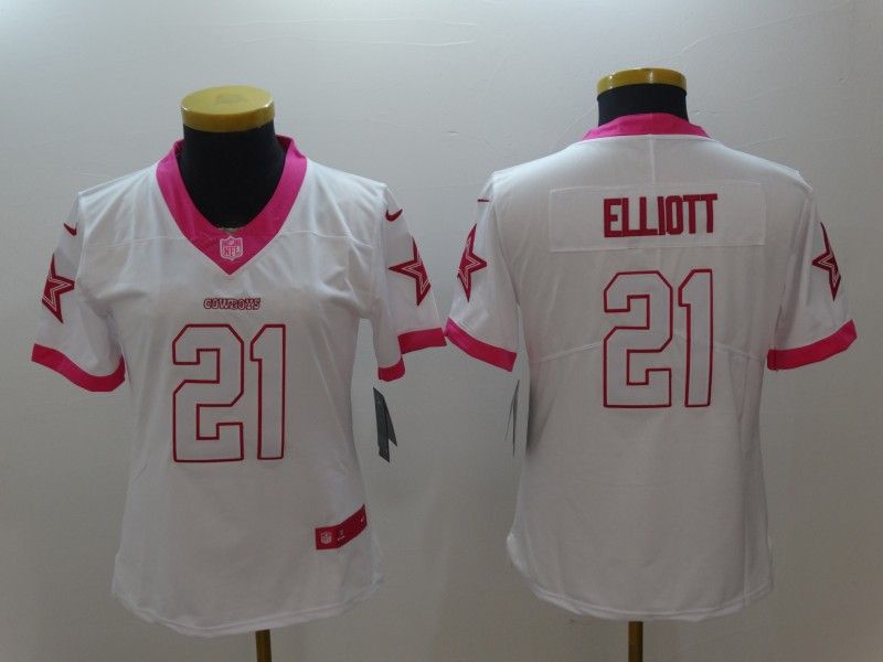 Dallas Cowboys #21 ELLIOTT White Fashion Women NFL Jersey