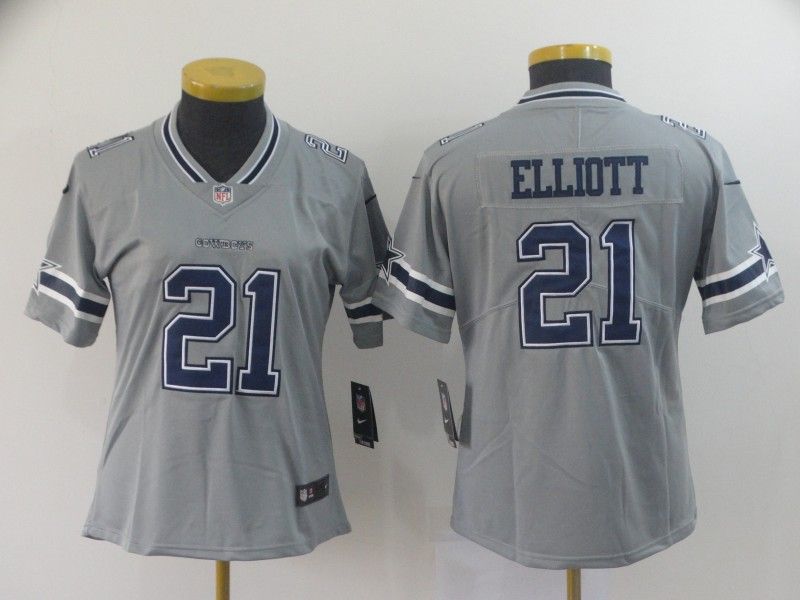 Dallas Cowboys #21 ELLIOTT Grey Inverted Legend Women NFL Jersey