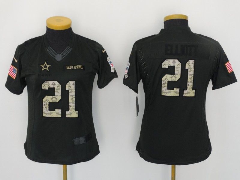 Dallas Cowboys #21 ELLIOTT Olive Salute To Service Women NFL Jersey 04