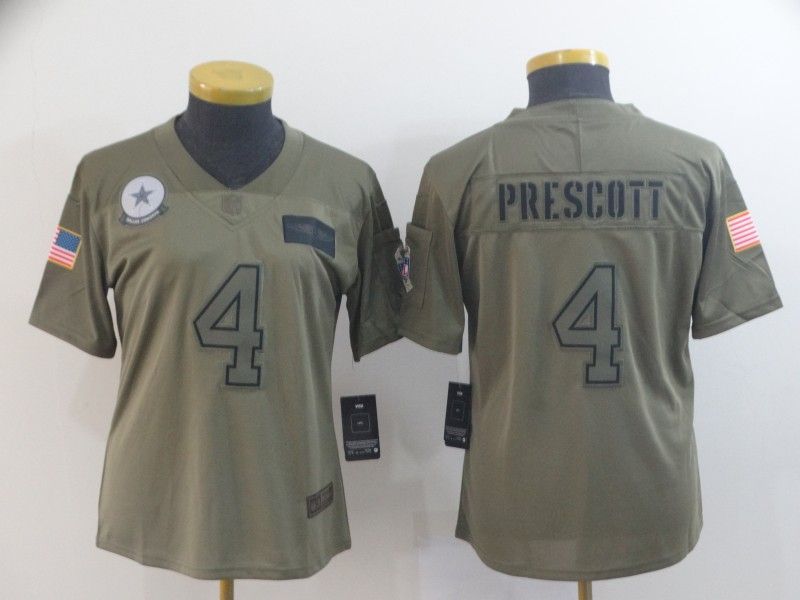 Dallas Cowboys #4 PRESCOTT Olive Salute To Service Women NFL Jersey