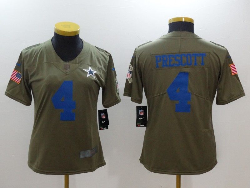 Dallas Cowboys #4 PRESCOTT Olive Salute To Service Women NFL Jersey 03