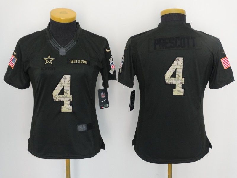 Dallas Cowboys #4 PRESCOTT Olive Salute To Service Women NFL Jersey 04