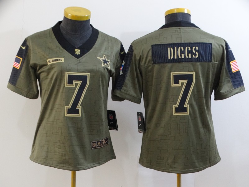 Dallas Cowboys #7 DIGGS Olive Salute To Service Women NFL Jersey