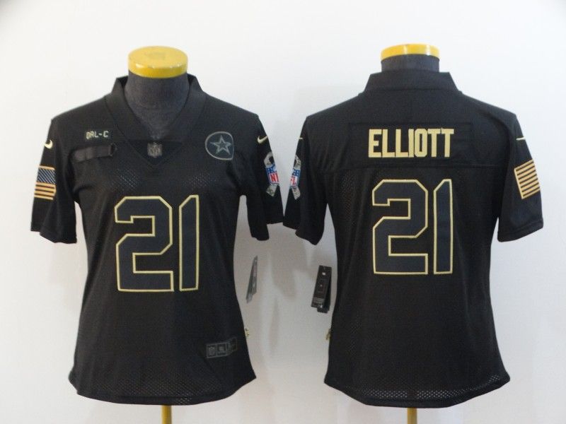 Dallas Cowboys #21 ELLIOTT Black Gold Salute To Service Women NFL Jersey