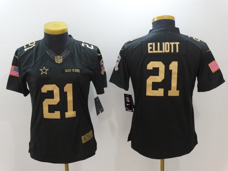 Dallas Cowboys #21 ELLIOTT Black Gold Salute To Service Women NFL Jersey 02