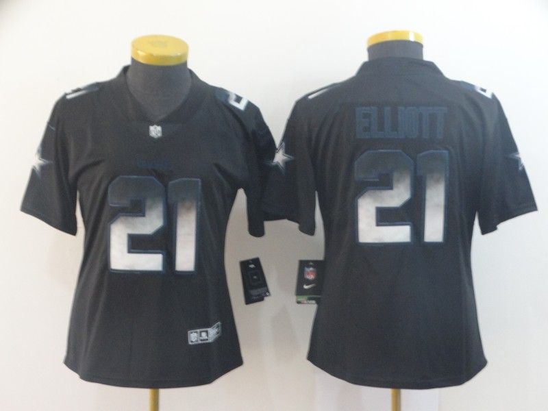 Dallas Cowboys #21 ELLIOTT Black Smoke Fashion Women NFL Jersey