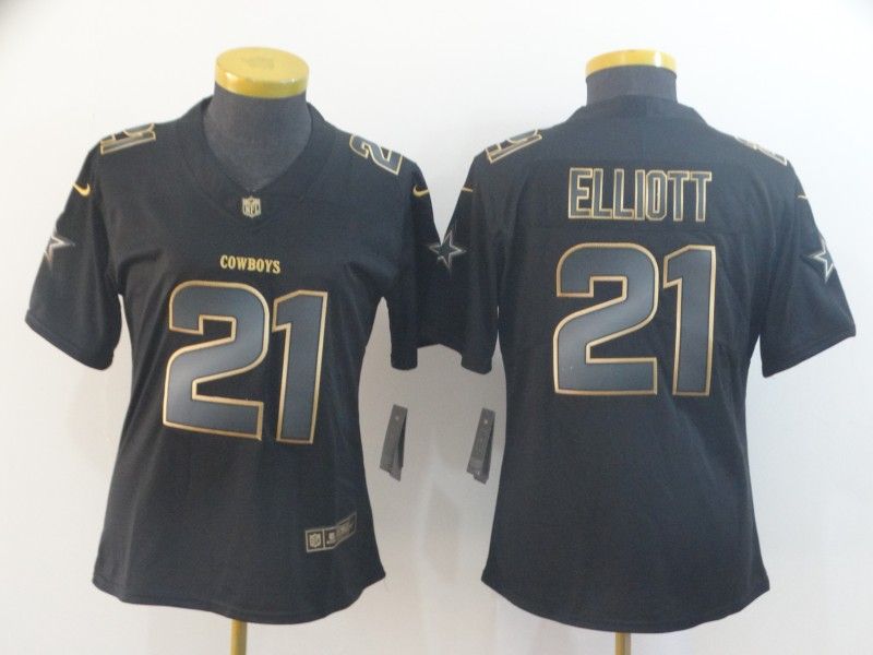 Dallas Cowboys #21 ELLIOTT Black Gold Vapor Limited Women NFL Jersey