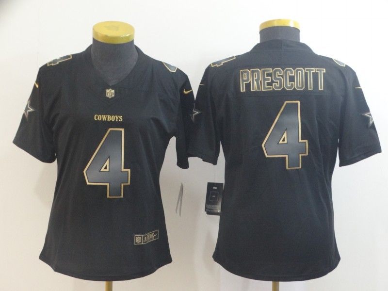 Dallas Cowboys #4 PRESCOTT Black Gold Vapor Limited Women NFL Jersey