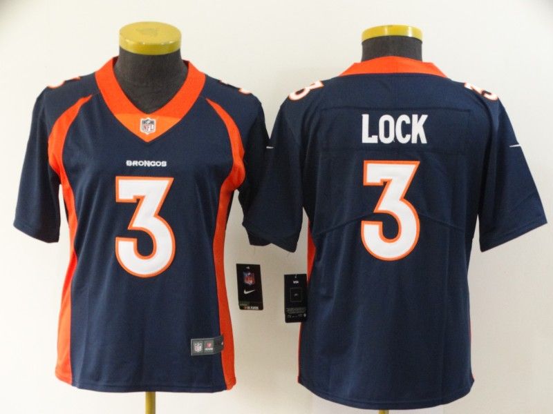 Denver Broncos #3 LOCK Dark Blue Women NFL Jersey