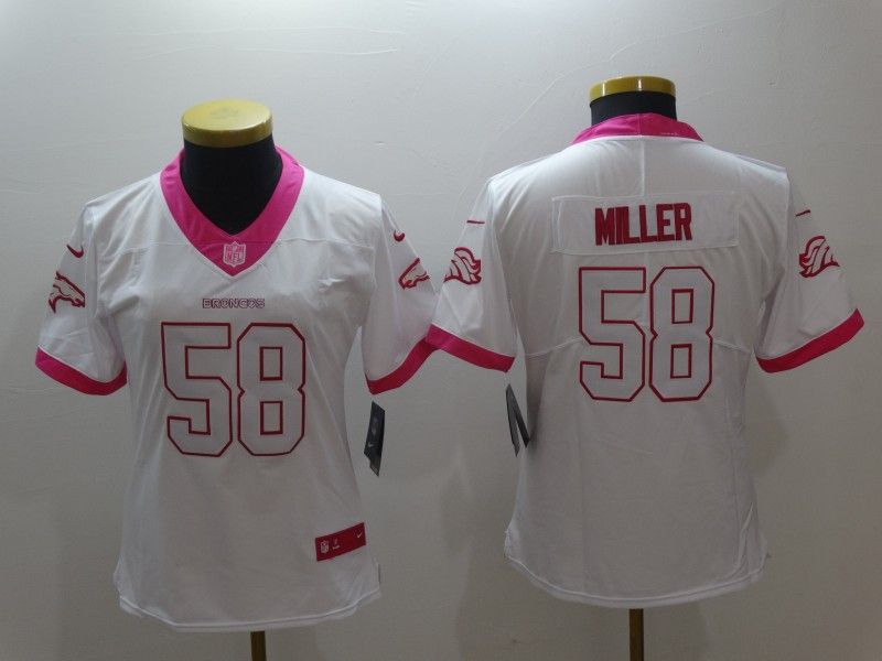 Denver Broncos #58 MILLER White Fashion Women NFL Jersey