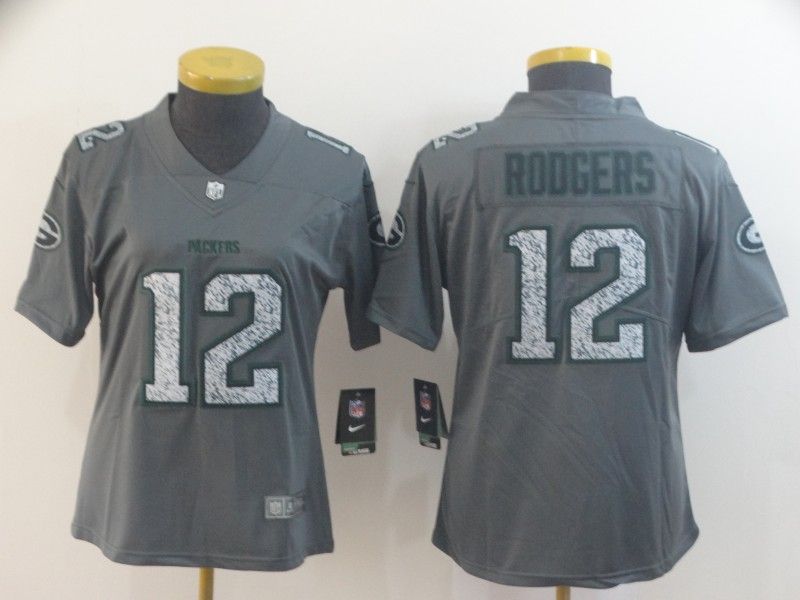 Green Bay Packers #12 RODGERS Grey Fashion Women NFL Jersey