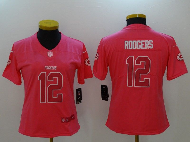 Green Bay Packers #12 RODGERS Pink Fashion Women NFL Jersey