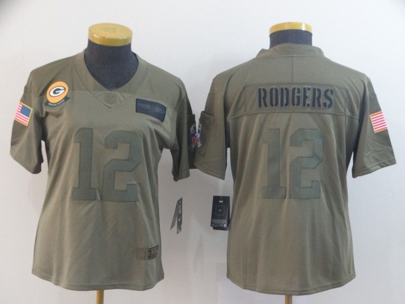 Green Bay Packers #12 RODGERS Olive Salute To Service Women NFL Jersey