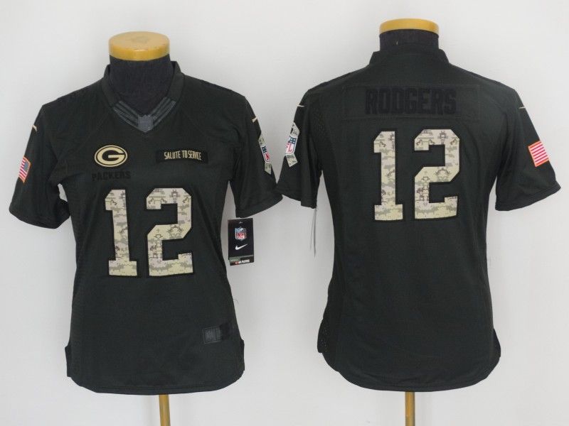 Green Bay Packers #12 RODGERS Olive Salute To Service Women NFL Jersey 04