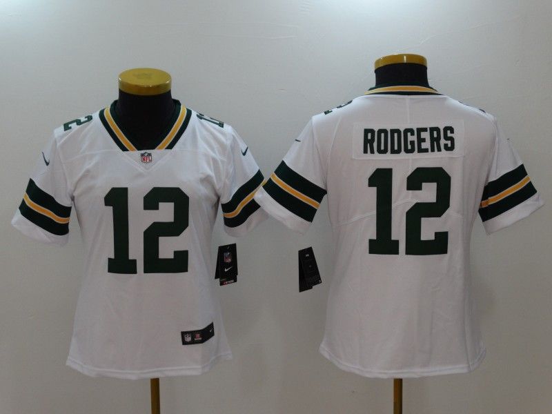 Green Bay Packers #12 RODGERS White Women NFL Jersey