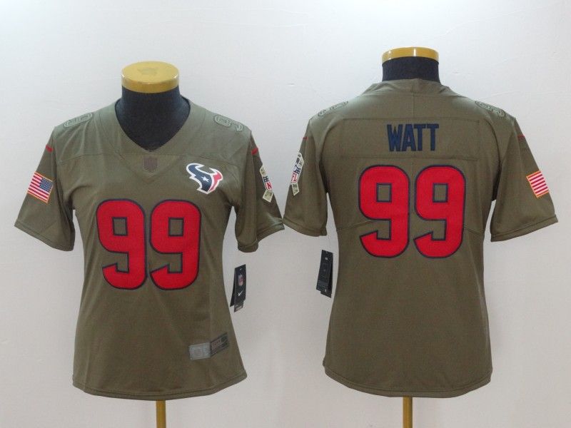 Houston Texans #99 WATT Olive Salute To Service Women NFL Jersey