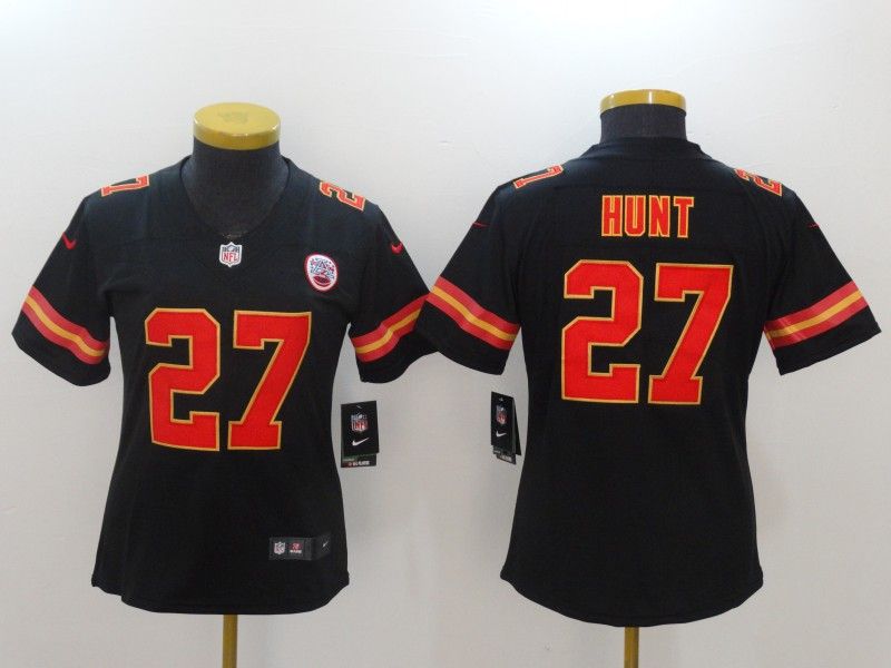 Kansas City Chiefs #27 HUNT Black Women NFL Jersey