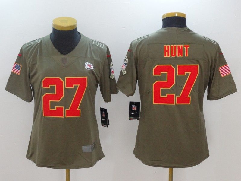 Kansas City Chiefs #27 HUNT Olive Salute To Service Women NFL Jersey