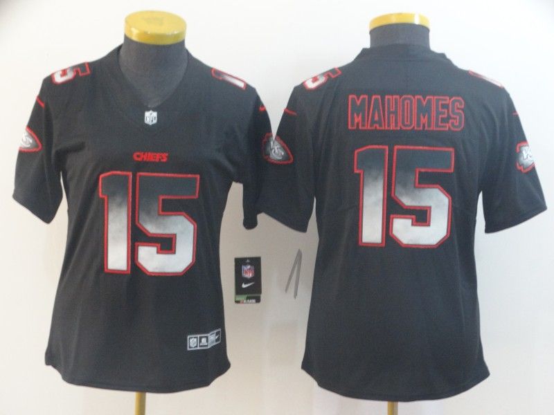 Kansas City Chiefs #15 MAHOMES Black Smoke Fashion Women NFL Jersey