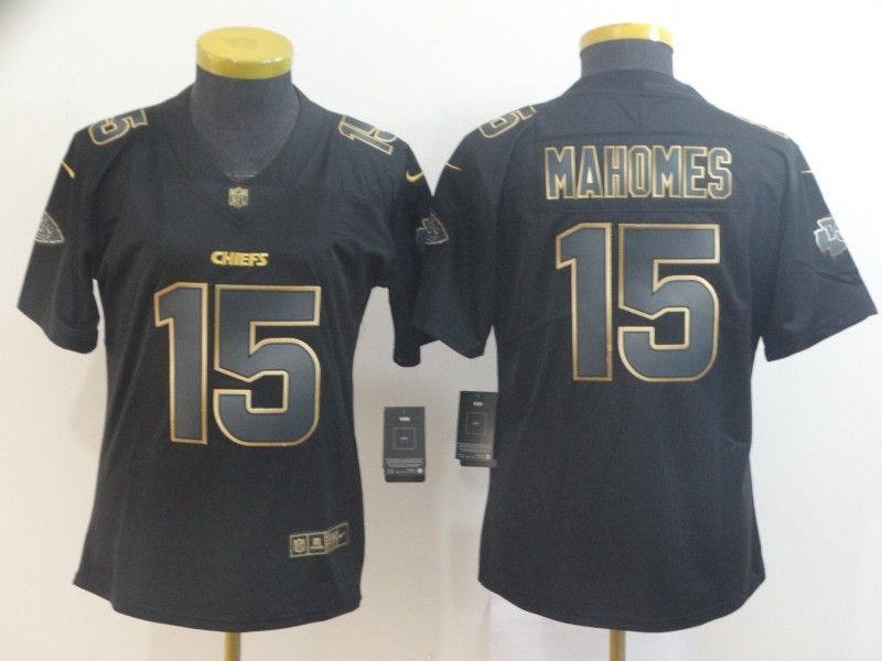 Kansas City Chiefs #15 MAHOMES Black Gold Vapor Limited Women NFL Jersey