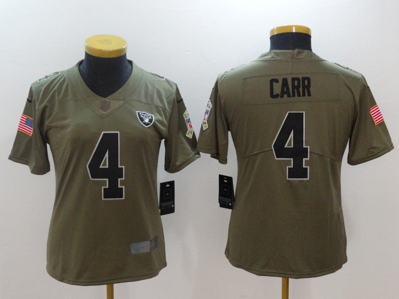 Las Vegas Raiders #4 CARR Olive Salute To Service Women NFL Jersey