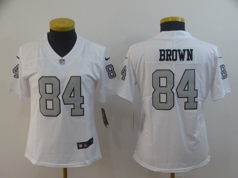 Las Vegas Raiders #84 BROWN White Women NFL Jersey 02