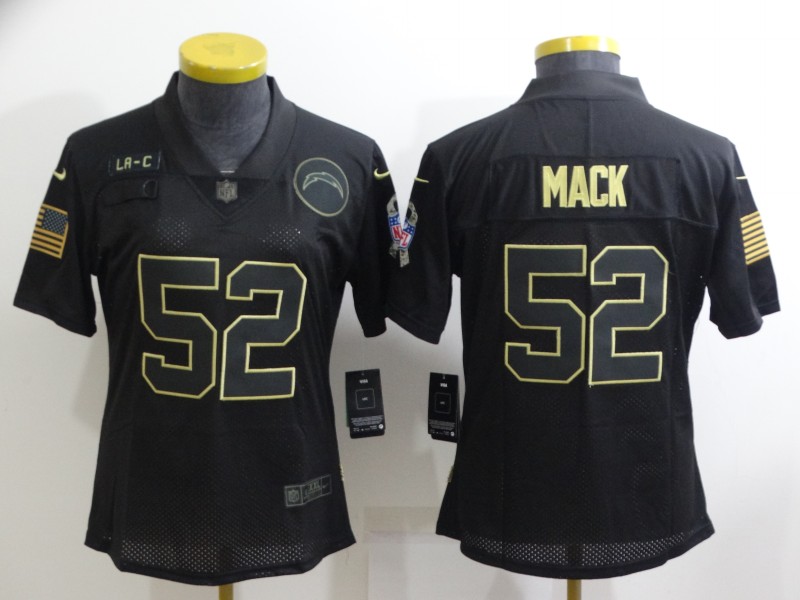 Los Angeles Chargers Black Gold #52 MACK Salute To Service Women NFL Jersey