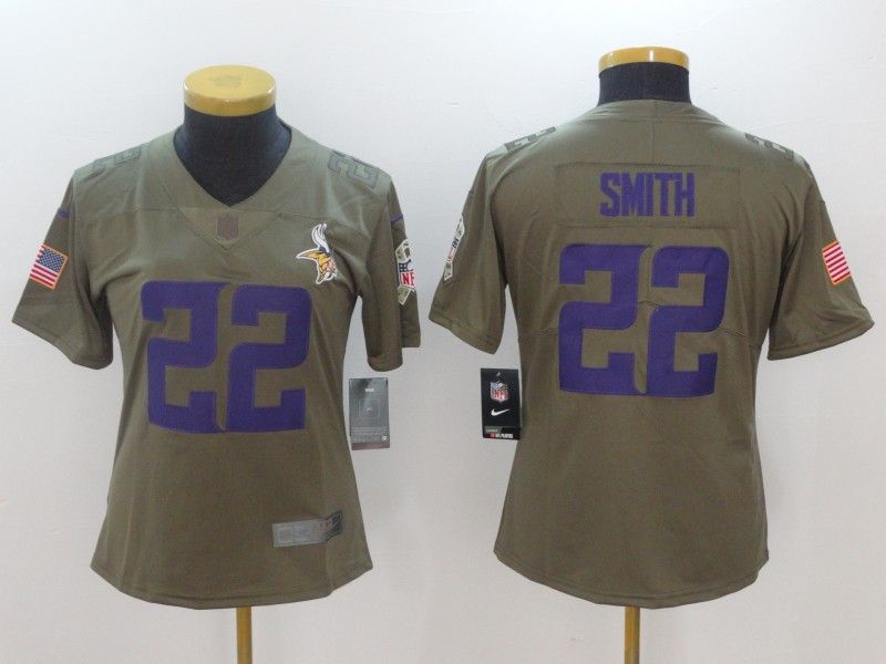 Minnesota Vikings #22 SMITH Olive Salute To Service Women NFL Jersey