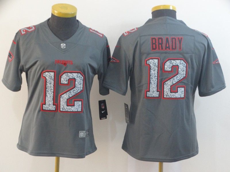 New England Patriots #12 BRADY Grey Fashion Women NFL Jersey