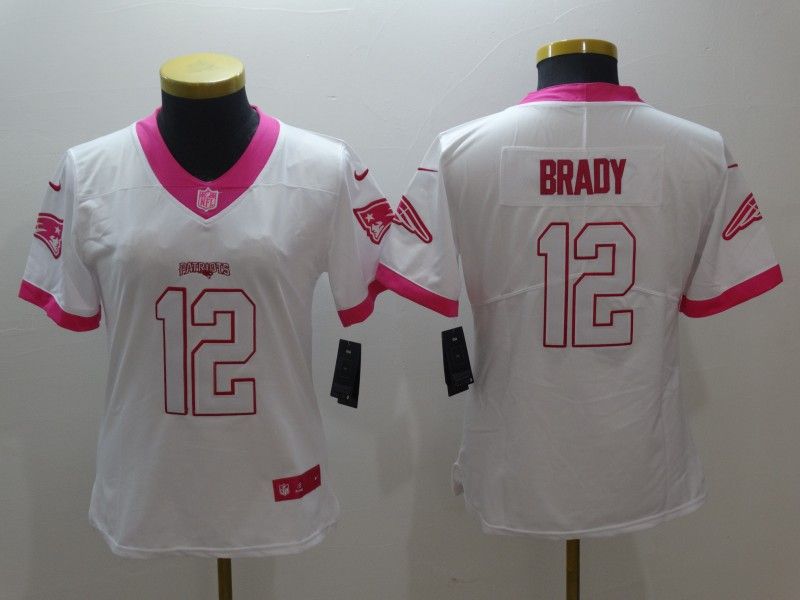 New England Patriots #12 BRADY White Fashion Women NFL Jersey