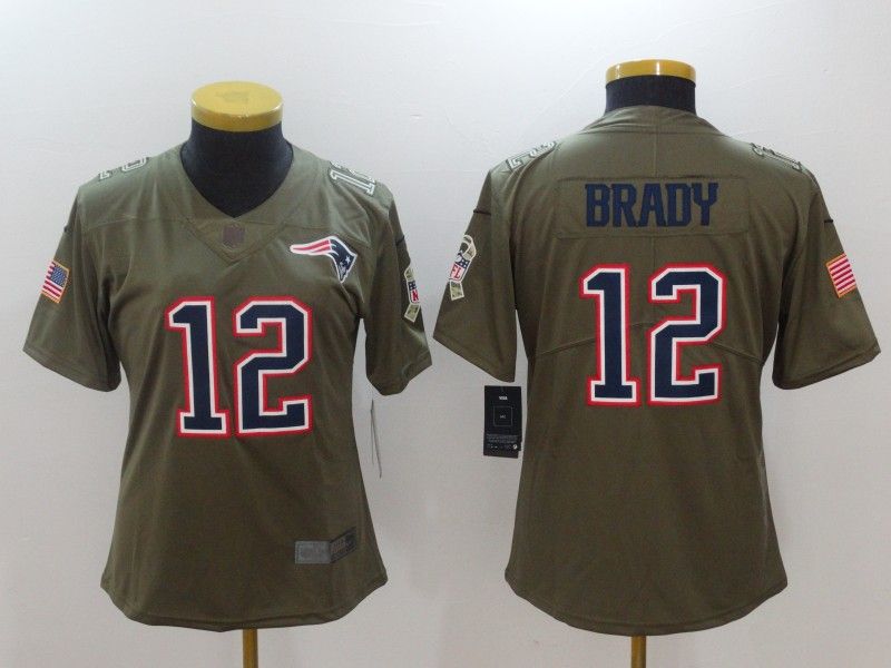 New England Patriots #12 BRADY Olive Salute To Service Women NFL Jersey 03
