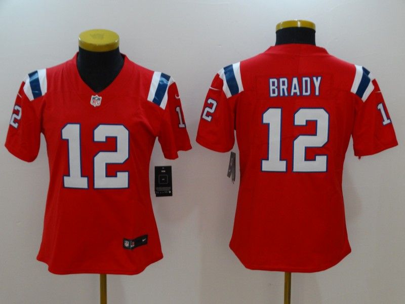 New England Patriots #12 BRADY Red Women NFL Jersey
