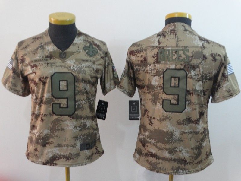 New Orleans Saints #9 BREES Olive Salute To Service Women NFL Jersey