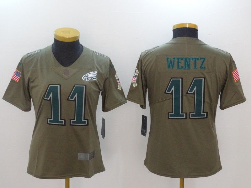 Philadelphia Eagles #11 WENTZ Olive Salute To Service Women NFL Jersey 03